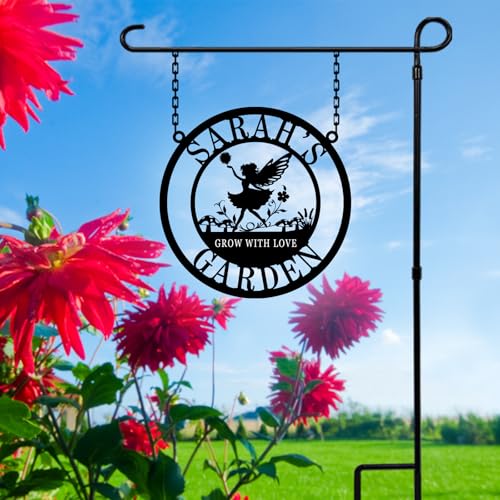 Custom Metal Garden Sign, Personalized Metal Home Garden Sign, Garden Name Signs for Outside grow with love Garden Signs,Grow with love Flowers Garden Yard signs,Gardening Gifts for women,Mother Day Grandma Sister Gifts (fairy garden)