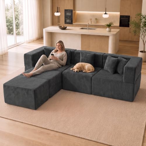 Image of MONVANE 103 inch U-Shaped 5 Seat Modular Sectional Cloud Couch, Grey