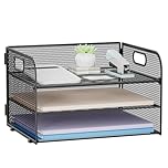 Restorgan 3 Tier Paper Organiser with Handle, Mesh Desk Organiser Letter Tray, Paper Tray Organizer for A4 File Folder, Black