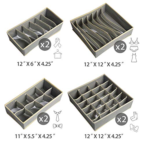 Ohahalico 8 Pcs Houseware Closet Organizer Drawer Divider, 8 Foldable Drawer Dividers, Under Bed Organizer, Closet Dividers, Storage Box For Clothes, Socks, Lingerie，Tie.. (Grey) #TOP1