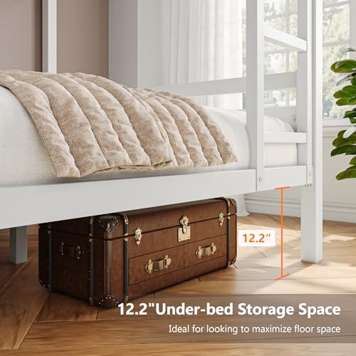 Image of iPormis Metal Bunk Bed Full Over Full, Heavy Duty Bunk with High Guardrail and Safety Entrance Design, Under-Bed Storage Space, Easy Assembly, Noise Free, White