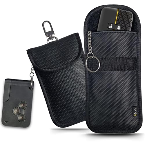 EXOSFER – Bolsa Faraday Antirrobo Coche para Llave Keyless – Bloque Señal RFID – Protección Telepeaje – Anti Pirataje Electrónico – Tejido Carbono (2 Fundas Medium)