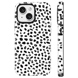 Lumen for iPhone 15 Case, Compatible with MagSafe, Hard Shell Cover with Camera Protection for Women Girls - Classic Black White Dalmatian Spots Animal Print Pattern Aesthetic Trendy Bold Design