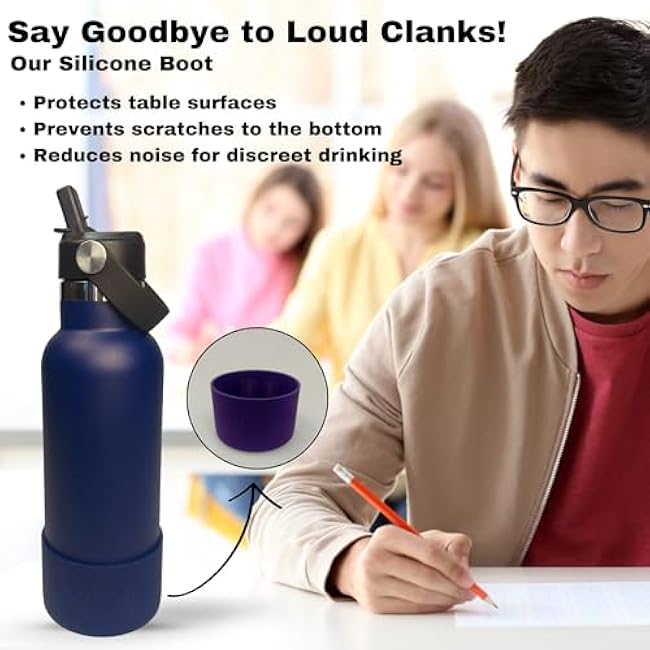 17oz Water Bottle with Spill-Proof, Flip-Straw Lid by Subzero - Vacuum Insulated, Stainless Steel Beverage Thermos for Workout, Hiking, School - Dishwasher Safe - Silicone Boot Included (Navy Blue)