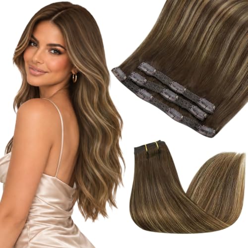 Sunny Hair Clip in Hair Extensions Real Human Hair Brown Balayage