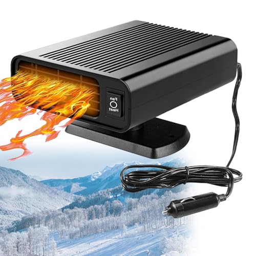Showvigor Car Defroster Heater 360 Rotating Portable 12V Fan for Windshield Ice Removal Dual Hot/Cold Air & Cigarette Lighter Plug