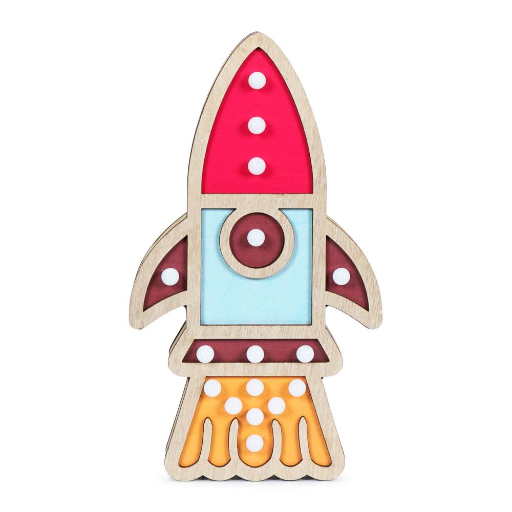 Valuelights Kids Battery Powered Wooden Rocket Wall Or Table Lamp