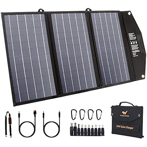 Vevelux Portable Solar Panel, 30W Solar Charger with QC 3.0, Type-C Port & DC Output, IPX4 Waterproof Monocrystalline Solar Panel for Camping Powerbank Cover