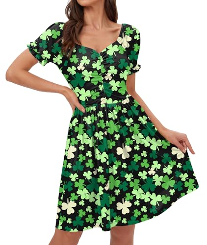 Women's St Patrick's Day Party Dress Clover Print Short Sleeve ...