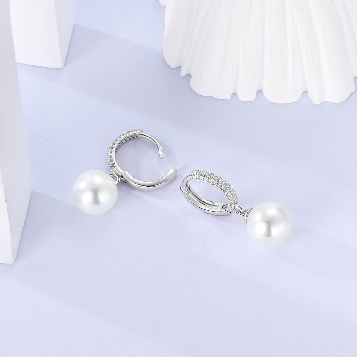 Parmuz Dangle Hoop Earrings for Women, 925 Sterling Silver Small Huggie Double Piercing Star Moon Butterfly Pearl Teardrop Chain tassel Dainty Drop Statement Earring - Image 4