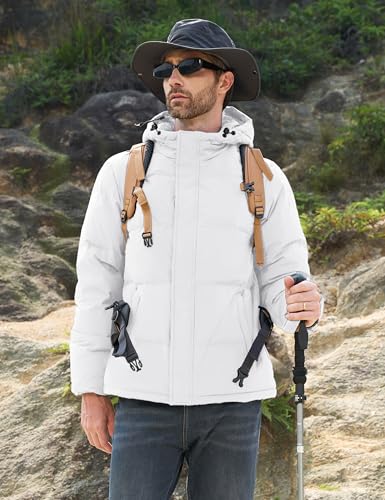 Image of MAGCOMSEN Mens Puffer Jacket with Hood Down Jacket Windproof Insulated Mens Winter Jacket Warm Coat White M