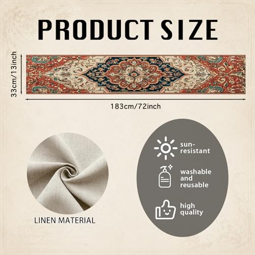 Image of Nuxovilar Vintage Persian Flax Table Runner 13x72 in | Persian Style Table Runner for Formal Dinners, Cultural Events, Traditional Decor