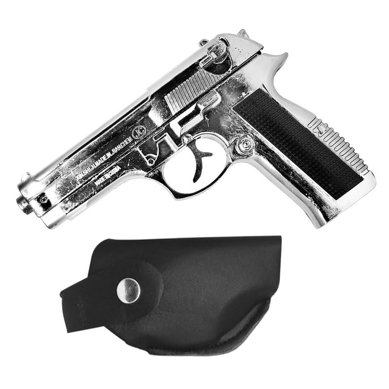 Image of Heavy Metal Gun Pistol Shaped with Barrel Pull Back System and Holster Pocket Lighter