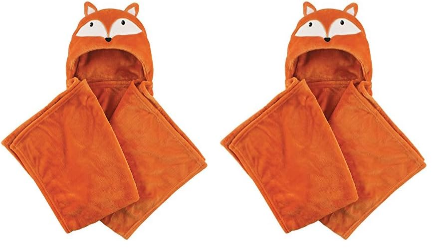 Image of Hudson Baby Unisex Baby and Toddler Hooded Animal Face Plush Blanket, Orange Fox, One Size (Pack of 2)
