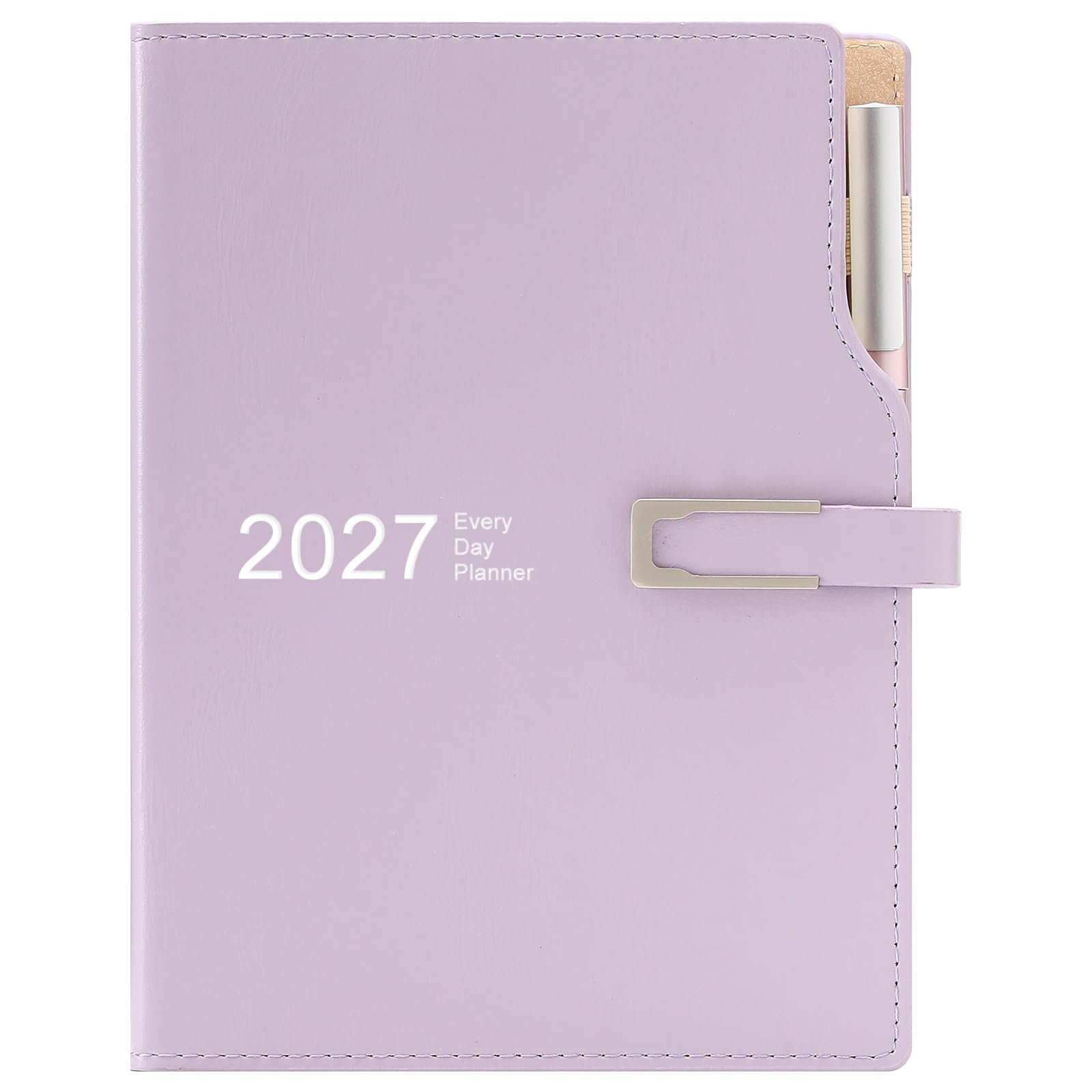 Academic Diary 2027 A5 Day to Page,Schedule Organizer with Calendar Stickers, Agenda Diary Planner with Pen Holder and Pen,Premium Thicker Paper 14 X 21.5 cm (Purple)