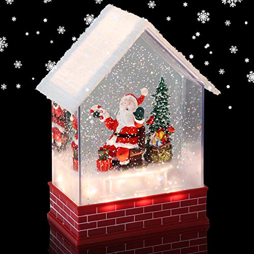 Image of Eldnacele Musical Snow Globe House with Timer, Lighted USB /Battery Operated Swirling Singing Water Glittering Lantern, Christmas Snow Globes House Holiday Festival Decoration- Santa Claus