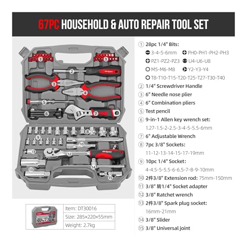 Kit de herramientas manuales para reparación de autos miniatura 2