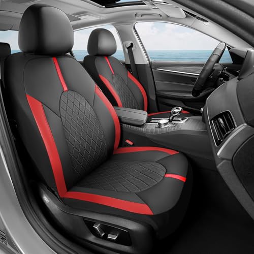 Image of Coverado Red Car Seat Covers Full Set, Waterproof Front Seats Back Seat Cover, Leather Car Seat Cushion Universal Fit for Most Cars