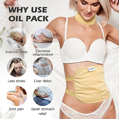 Image of Castor Oil Pack Wrap for Neck, Castor Oil Compress for Liver Detox, Insomnia, Constipation, Yellow