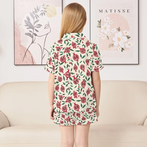 ALAZA Pomegranate Leaf Fruit Satin Pajamas Set Short Sleeve Button Down Sleepwear Summer Pjs 2 Piece4