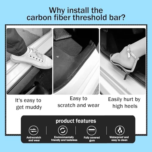 Car Door Sill Protector,Sill Protector Compatible with Ford Bronco Sport 2020-2024 4Pcs Door Entry Guard Scuff Sill Protector Plate- Carbon Fiber Anti-Scratch Sticker - 5