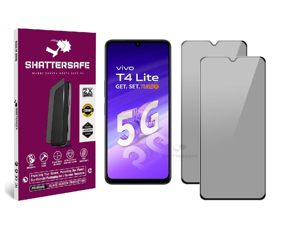 Image of Anti-Spy Privacy Tempered Glass Compatible For Vivo T4 Lite 5G [Pack of 2]. 9H Hardness, Anti-Scratch, Edge-to-Edge Protection With Easy Installation Kit & Case Friendly Fit.
