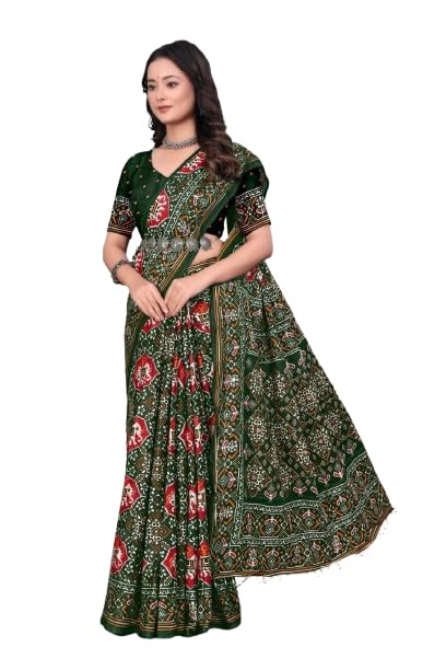 Patola Silk Saree with Geometric Print, Art Silk, Jari Border, with Unstitched Blouse Piece-image-46