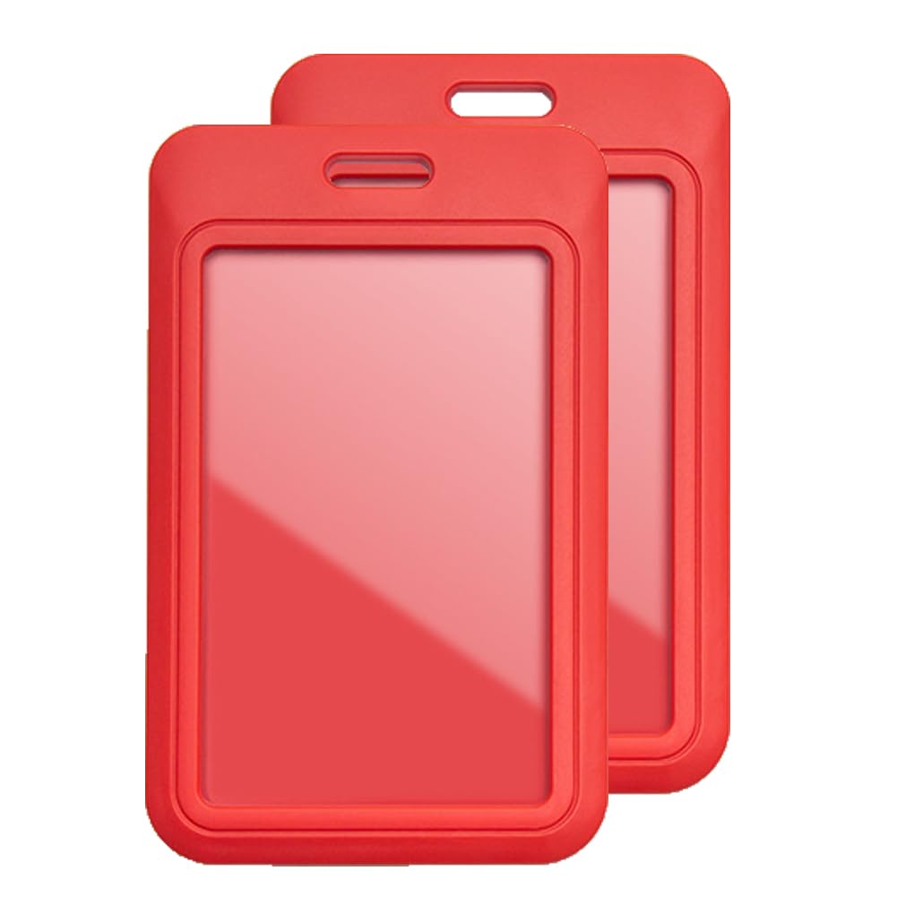 2PCS/Lot Sliding ID Badge Holder, Black Plastic Card Case Protector for ID, Credit Cards, Passes (Red, 2 Pack)