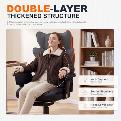 Dowinx Big and Tall Office Chair with Pocket Spring Cushion and Lumbar Support,High Back Computer Gaming Chair with Adiustable Ammrests,Executive Desk Chair with Footrest(Cloth-Bla image 3