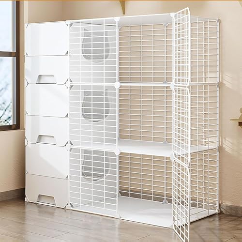 Kanduo キャットハウス 猫ケージ 猫トイレ付き DIY 猫囲い 子猫ベビーサークル 大型猫小屋 取り外し可能な金属製小動物ケージ(White,105x45x105cm)