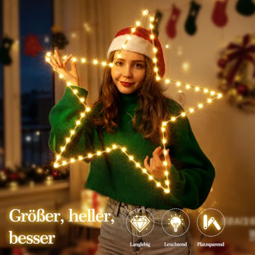 ELKTRY 50cm Groß Weihnachtsstern Beleuchtet, Stern Fenster mit 140 LEDs – Ansicht 4