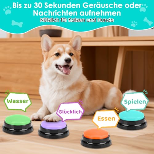 Gaethra Buzzer Mit Aufnahmefunktion (30 Sek.), 6 Stück Set Hunde Buttons Zum Sprechen, Hunde Intelligenzspielzeug & Interaktives Trainingsspielzeug, Buzzer Hund für Kommunikation und Lernen