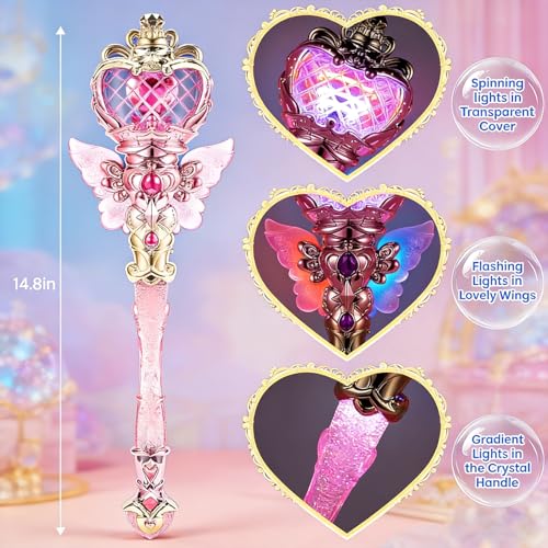 Image of PATPAT Light-Up Princess Magic Wand with Music, USB Rechargeable LED Fairy Magic Stick with Heart Crown & Angel Wings, Fantasy Role-Play Magical Stick Costume Party, Cosplay, Pretend Play & Gifting