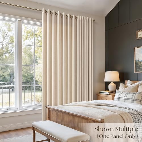 Image of 72 Inch Wide Extra Wide Flax Linen Curtains 90 Inch Length 1 Panel | Grommet, Drapes for Patio Sliding Glass Door, Light Filtering, Semi Sheer, Privacy , Large Window, for Living Room, 72x90