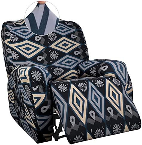 SearchI Recliner Slipcover Stretch Printed Lazy Boy Chair Covers 4-Pieces Floral Patterned Sofa Slipcover with Side Pocket for Rocking Recliner, Furniture Protector Soft with Elastic Bottom Spandex