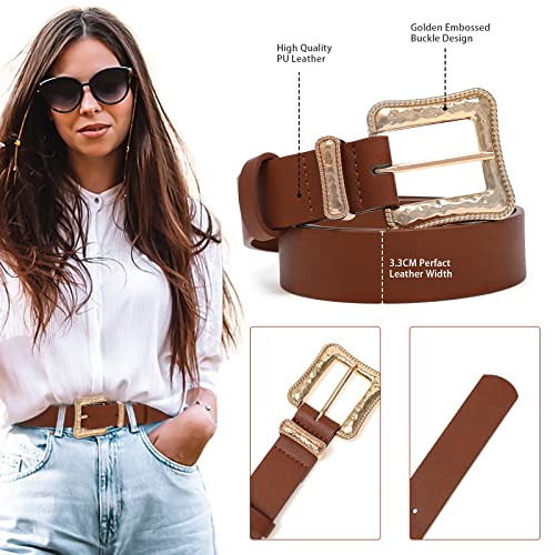 AWAYTR Leather Western Belts for Women - 2 pcs Ladies Vintage Design PU Leather Waist Plus Size Belt for Pants Dresses2
