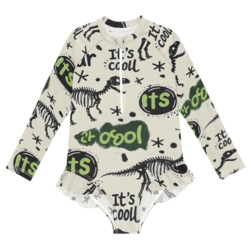 ALAZA Toddler Swimsuit Girl Bathing Suit Swimwear Rash Guard Dinosaur Graffiti Long Sleeve 3T