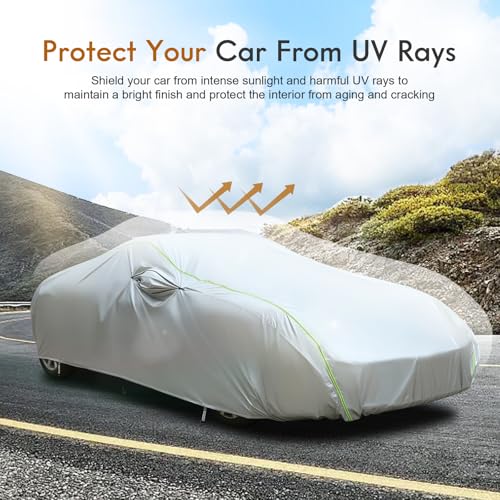 Image of Tecoom Car Cover Waterproof All Weather, Windproof UV Sun Rain Snow Protection Outdoor Full Cover with Top Reflective Strip, Door Zipper, Fit for Coupe /Convertible /Sport Cars (167-172 Inches)