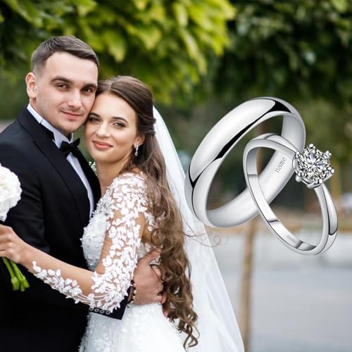 S925/10K 14K 18K Gold Couple Ring Sets, Round Cut Moissanite Couple Wedding Rings Set for Men and Women, Customized His and Hers Matching Promise Bands Engraving for Anniversary Engagement4