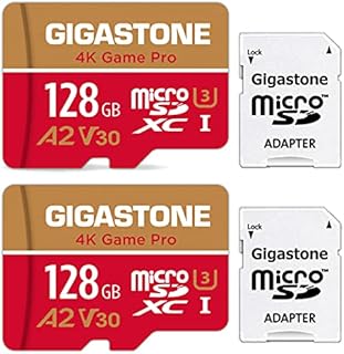 [5-Yrs Free Data Recovery] Gigastone 128GB 2-Pack Micro SD Card, 4K Game Pro, MicroSDXC Memory Card for Nintendo-Switch, GoPro, Action Camera, DJI, UHD Video, R/W up to 100/50MB/s, UHS-I U3 A2 V30 C10