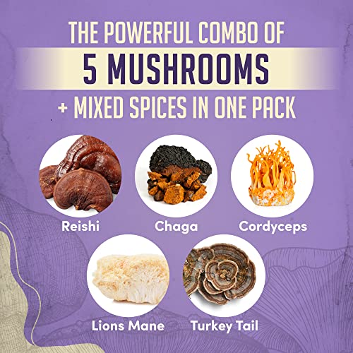 Nature's Harvest Mushroom Turmeric Latte Mix - (125 Servings) - Shroom Magic 5 Mushroom Blends With Reishi, Chaga, Cordyceps, Lion's Mane And Turkey Tail - For Hot And Cold Drinks #TOP1