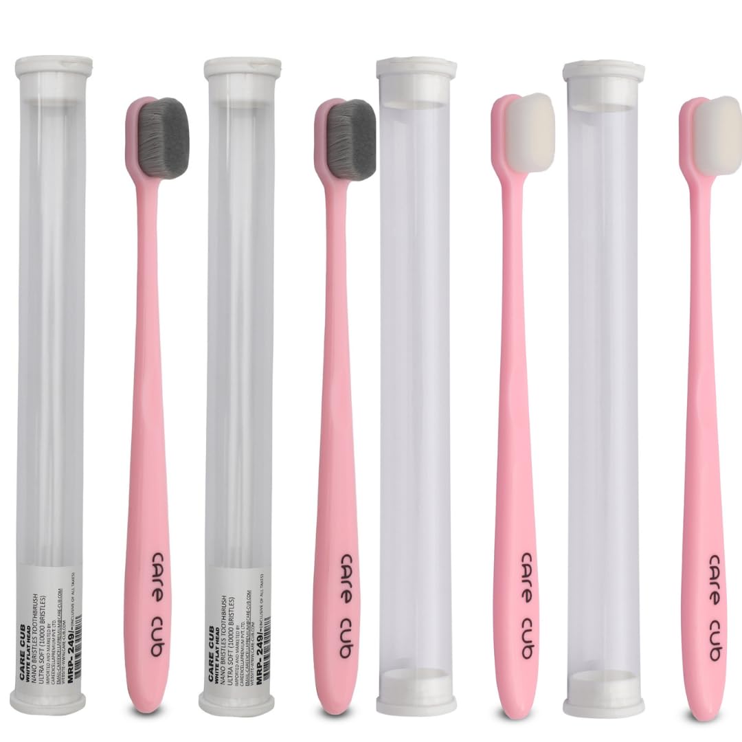 Pink Flat Ultra Soft BPA-Free Toothbrushes with 2White & 2Black Bristles, Micro Nano Bristles for Sensitive Teeth, Perfect for Ages 8+ and Adults-image-47