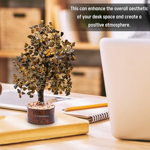 Image of Certified Tiger Eye Crystal Tree for Good Luck - Healing Crystals Money Tree for Wealth, Positive Energy at Home Office - Decorative Spiritual Gifts for Vastu, House Warming