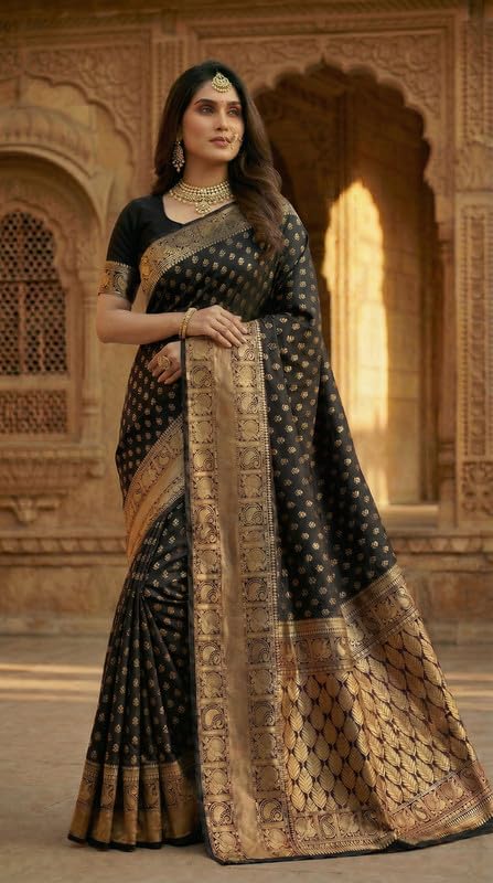 Image of C J Enterprise Women's Pure Soft Silk Saree With Blouse Piece For Wedding (Priya)