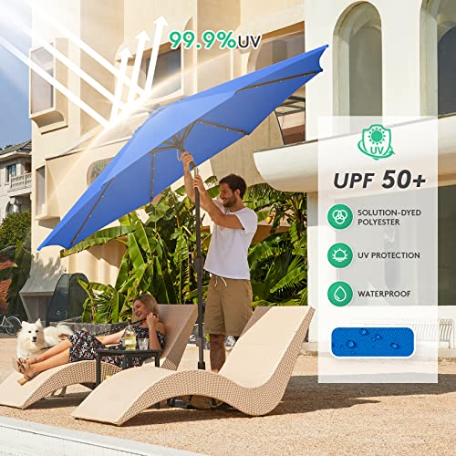 Jearey 10Ft Led Lighted Patio Umbrella, Solar Outdoor Umbrella, Tilt Table Umbrella For Pool, Deck & Yard(Royal Blue) #TOP3