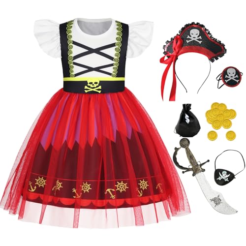 Berich Girls Pirate Dress up Pirate Costume Kids Red 9-10 Years 150