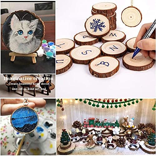 SENMUT Wood Slices Natural Log Slices 30Pcs 6-7cm Unfinished Wooden Circles for Garden Wooden Discs Christmas Decorations Wooden Hearts for Crafting Arts Wood Craft Supplies with Small Eye Screws