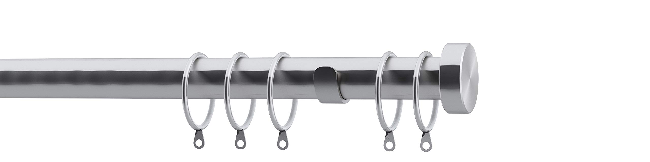Speedy 28mm Stud End Cap Fixed Complete Curtain Pole Set, Satin Silver, 125cm