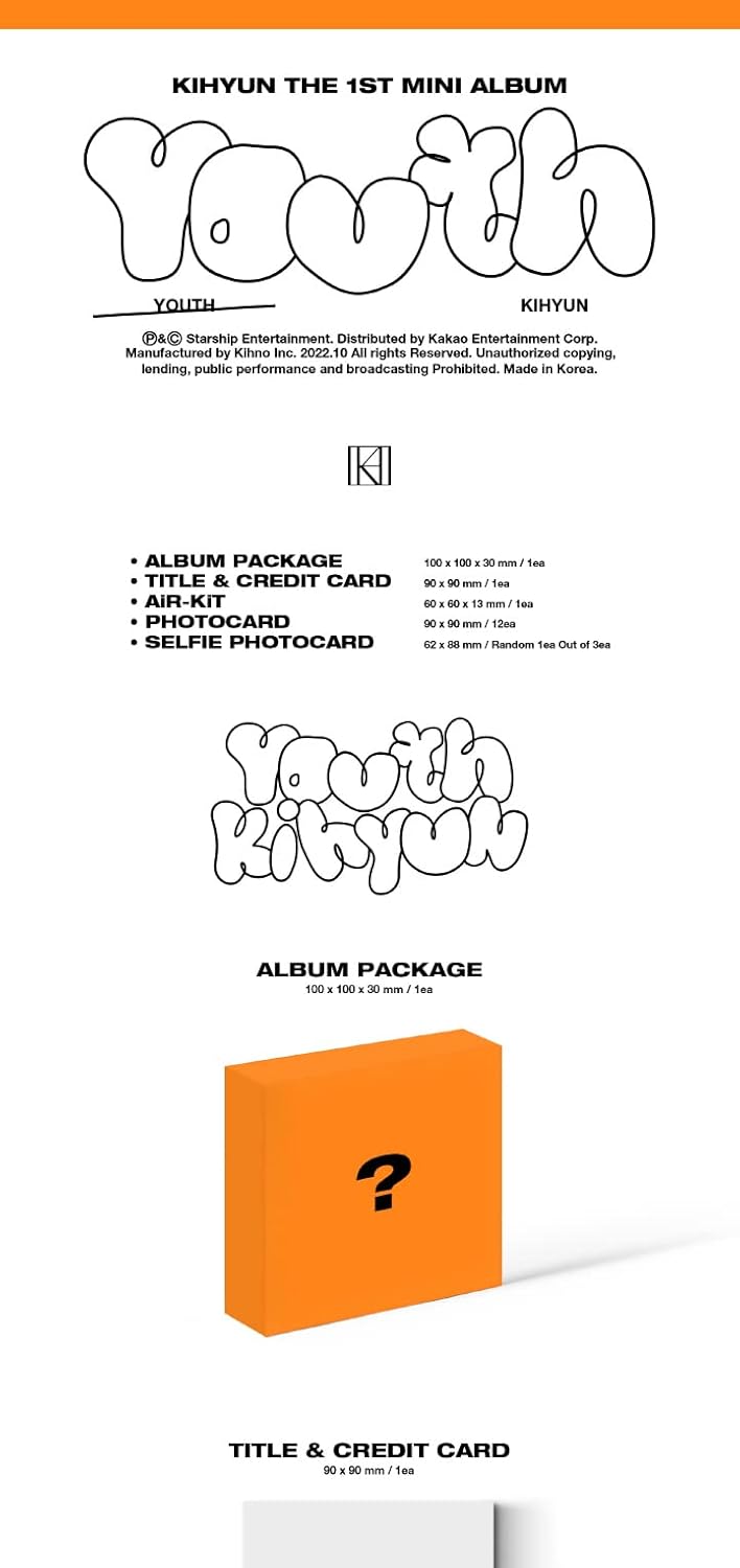 DREAMUS KIHYUN YOUTH 1st Mini Album KiT Version Air-KiT+Title&Credit card+Photocard+Selfie photocard+Tracking