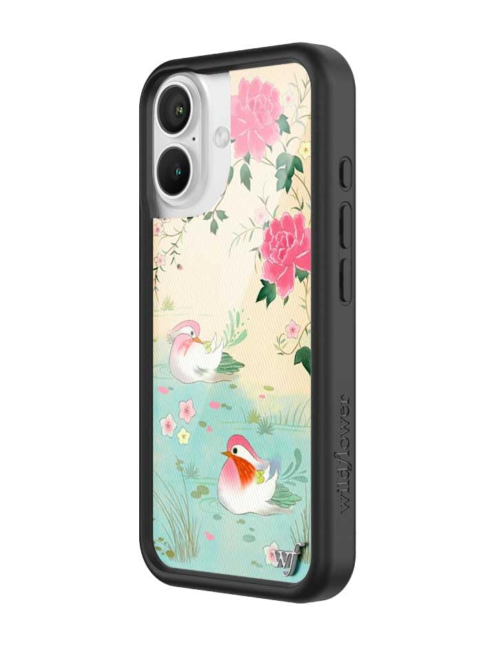 Image of Wildflower Cases - Compatible with iPhone 16 | Protective Black Bumper, 6.5ft Drop Test Certified, Women Owned Small Business | Floral Birds Pretty Aesthetic | Lovers Lagoon